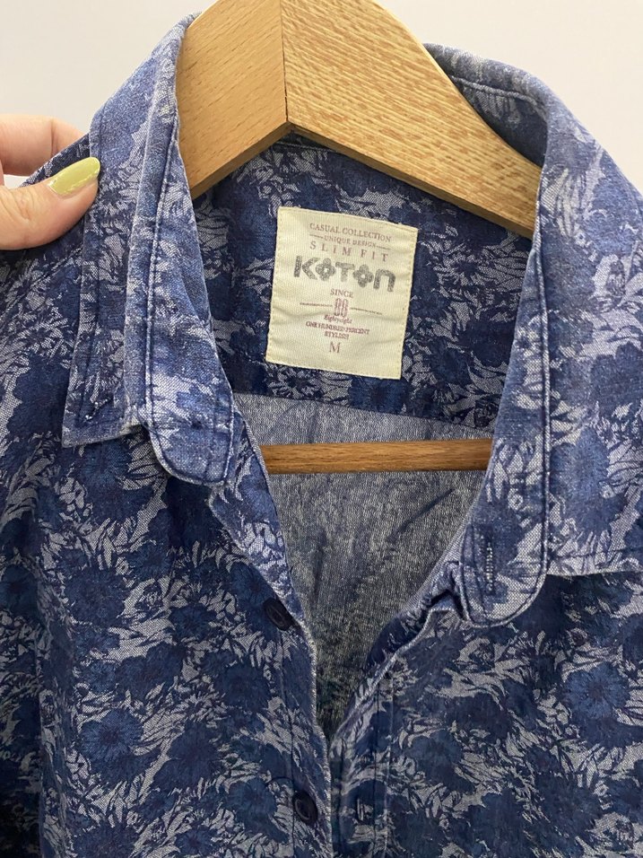 Düğmeli Desenli Mavi Erkek Gömlek - Görsel 3