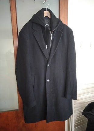 Erkek Kapşonlu Yün Palto 2XL