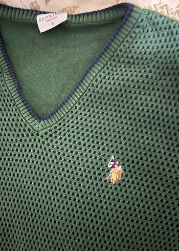 U.S. POLO MARKA Yeşil V Yakalı Erkek Örgü Kazak - Görsel 2