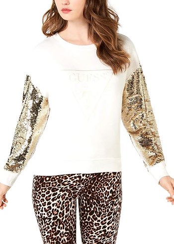 Guess Kadın Beyaz Payetli Sweatshirt - Görsel 3