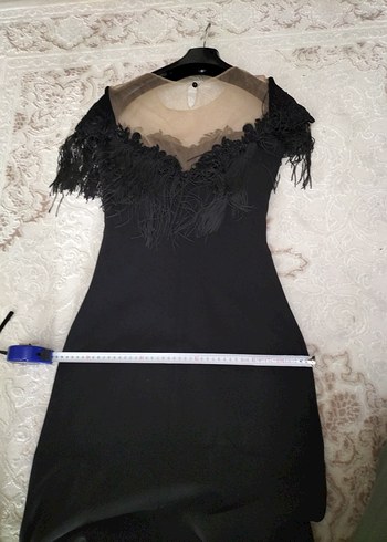 Siyah Uzun Straplez  Elbise - Görsel 4