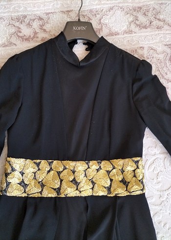 Klasik Siyah Uzun Kollu Kadın Abiye Elbise - Görsel 5