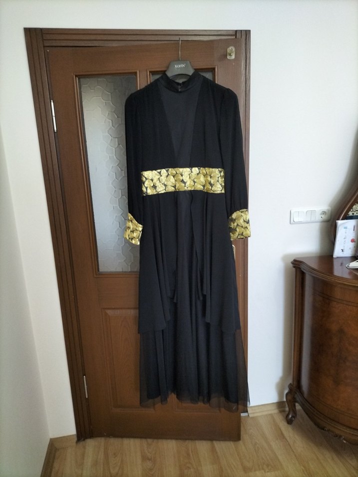 Klasik Siyah Uzun Kollu Kadın Abiye Elbise - Görsel 2