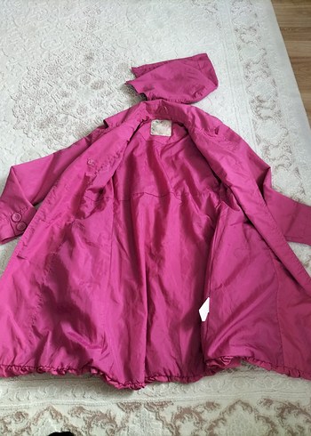 Düğmeli Pembe Midi kız çocuk Yağmurluk - Görsel 5