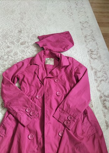 Düğmeli Pembe Midi kız çocuk Yağmurluk - Görsel 4