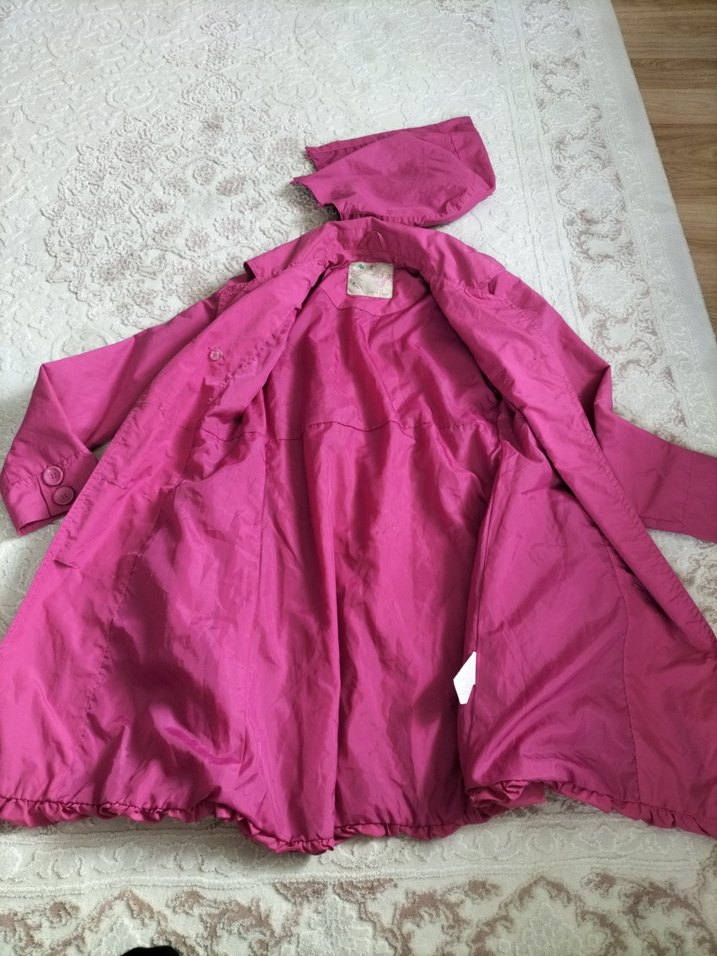 Düğmeli Pembe Midi kız çocuk Yağmurluk - Görsel 5