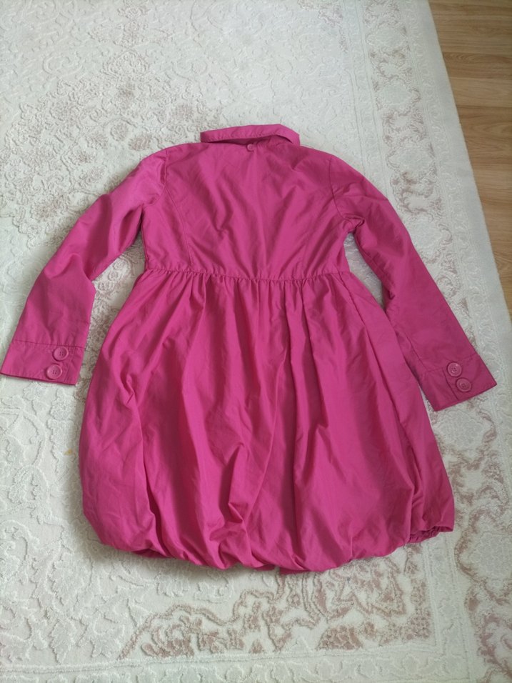 Düğmeli Pembe Midi kız çocuk Yağmurluk - Görsel 3