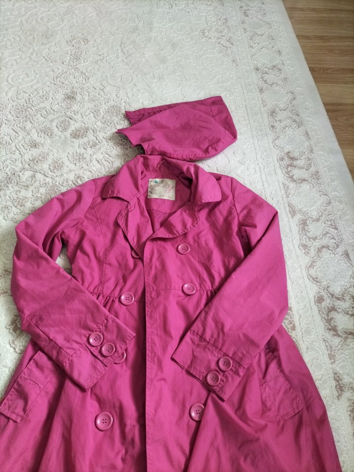 Düğmeli Pembe Midi kız çocuk Yağmurluk - Görsel 4