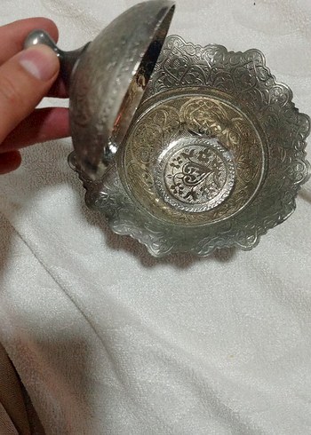 İşlemeli Gri Metal Kapaklı şekerlik - Görsel 4