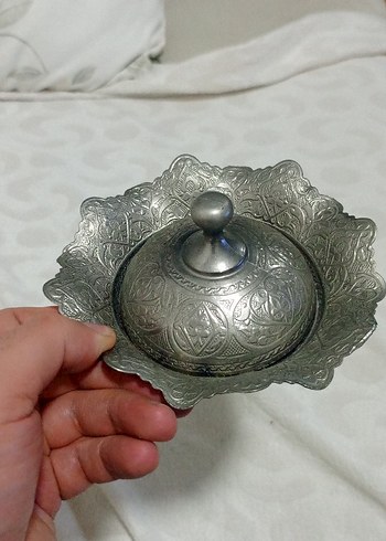 İşlemeli Gri Metal Kapaklı şekerlik - Görsel 3