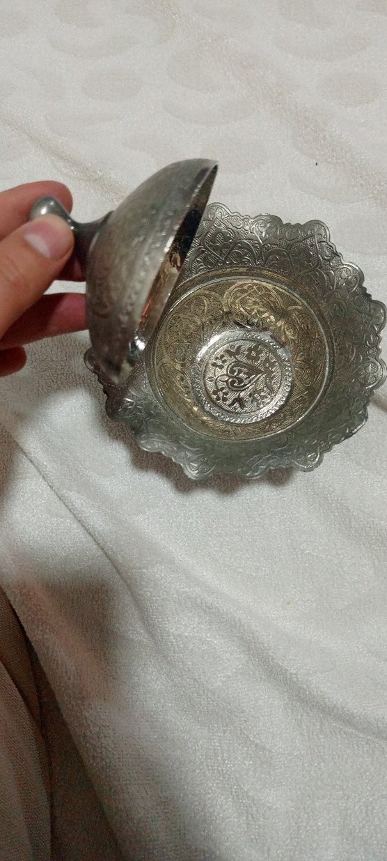 İşlemeli Gri Metal Kapaklı şekerlik - Görsel 4