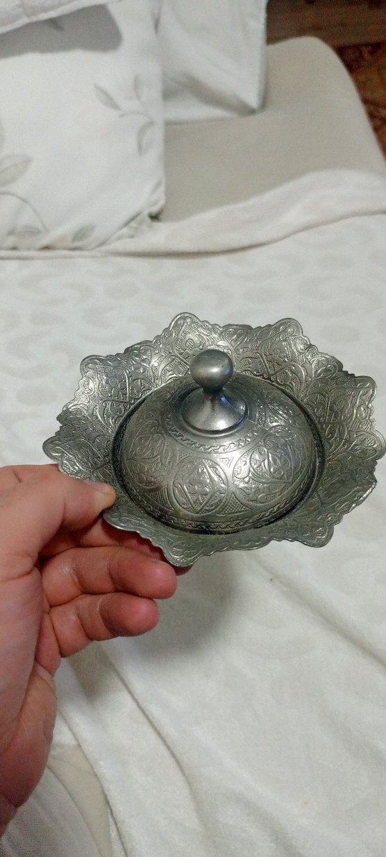 İşlemeli Gri Metal Kapaklı şekerlik - Görsel 3