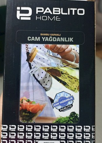 Bambu Kapaklı Sarı Cam Yağdanlık - Görsel 3