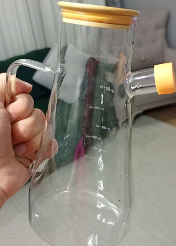 Bambu Kapaklı Sarı Cam Yağdanlık - Görsel 4