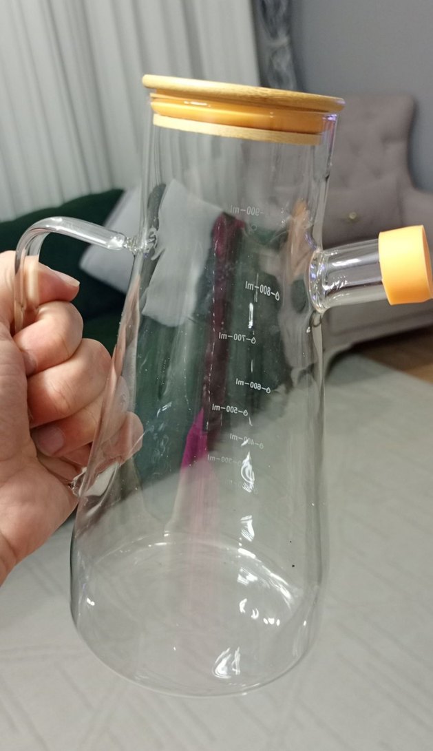 Bambu Kapaklı Sarı Cam Yağdanlık - Görsel 4