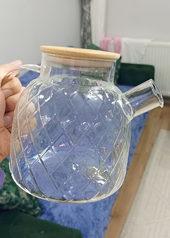 bambu kapaklı cam demlık - Görsel 6