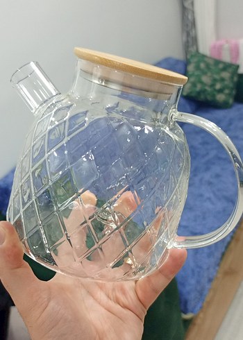 bambu kapaklı cam demlık - Görsel 7