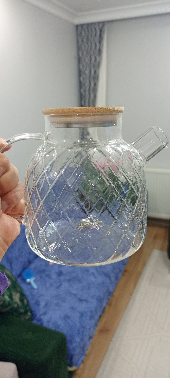 bambu kapaklı cam demlık - Görsel 3