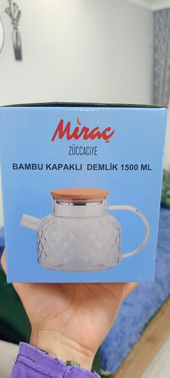 bambu kapaklı cam demlık - Görsel 2