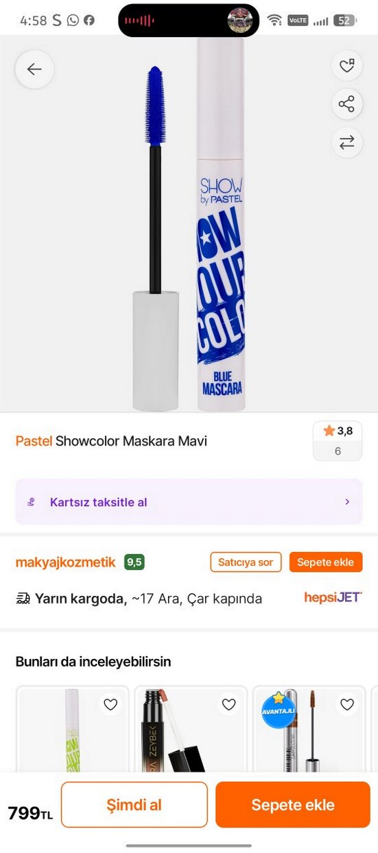 SHOW BY PASTEL Mavi-Lacivert Maskara, Renkli rimel mascara - Görsel 3