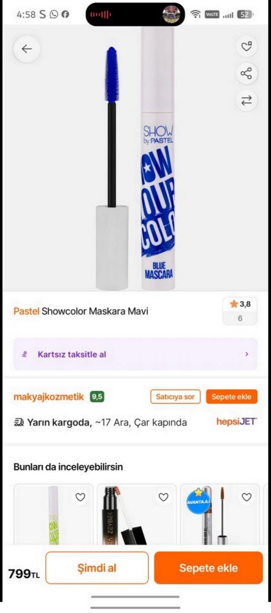 Mavi Renkli Mascara show by pastel - Görsel 2