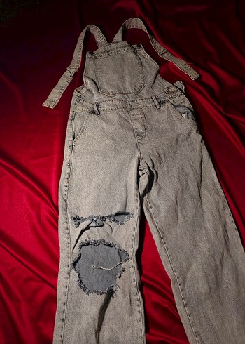 Kadın Açık mavi - gri Kot Salaş Askılı Tulum Salopet - Görsel 3