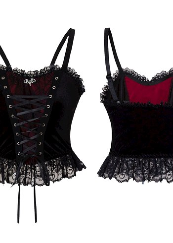 Dantel Detaylı Siyah Gotik Büstiyer - Görsel 3