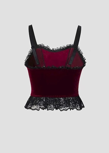 Bordo Dantel Detaylı Gotik Straplez Bustiyer - Görsel 2