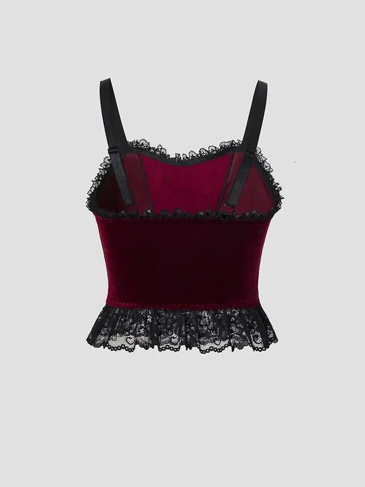 Bordo Dantel Detaylı Gotik Straplez Bustiyer - Görsel 2