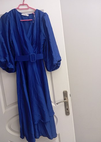 Parlak Mavi Uzun Kadın Elbise - Görsel 3