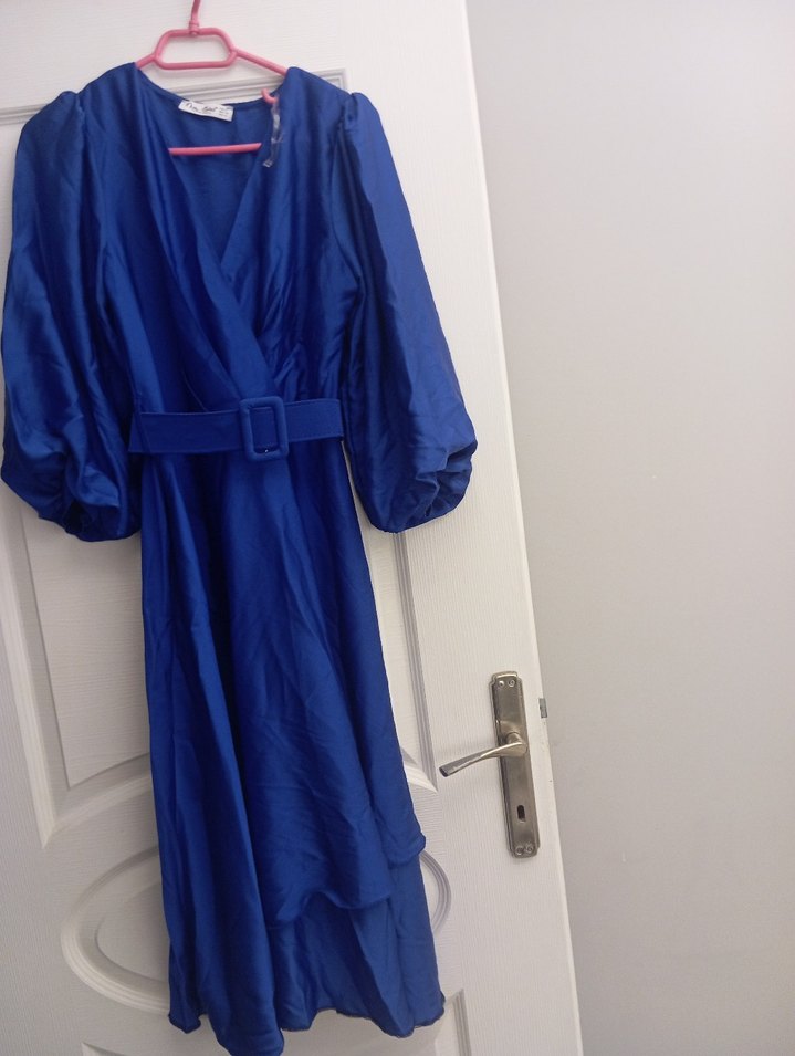 Parlak Mavi Uzun Kadın Elbise - Görsel 3