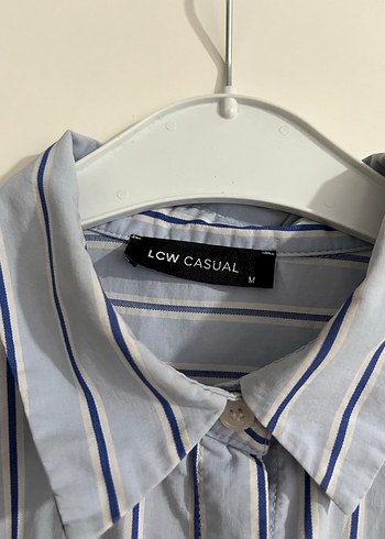 Gri Çizgili Pamuklu Kadın Gömlek - Görsel 3