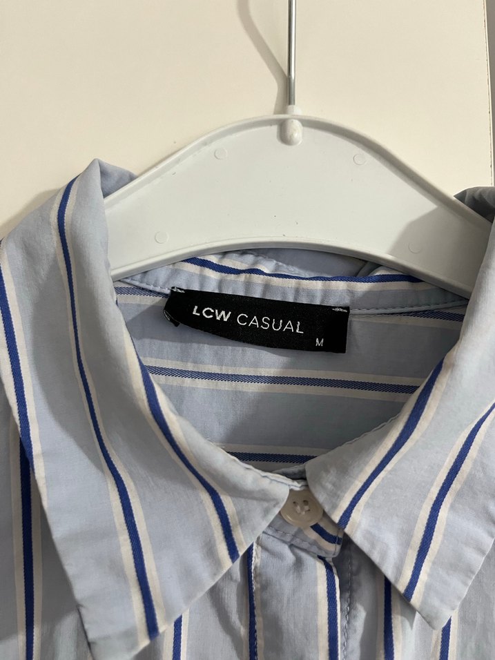 Gri Çizgili Pamuklu Kadın Gömlek - Görsel 3