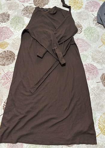 Drapeli Kahverengi Kadın Uzun Elbise - Görsel 2