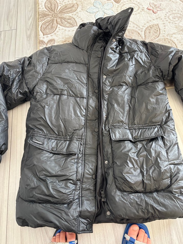 Düğmeli Siyah Kadın Kışlık Mont - Görsel 2