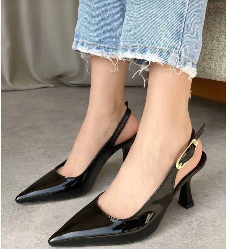 Parlak Siyah Topuklu Kadın Ayakkabı - Görsel 2