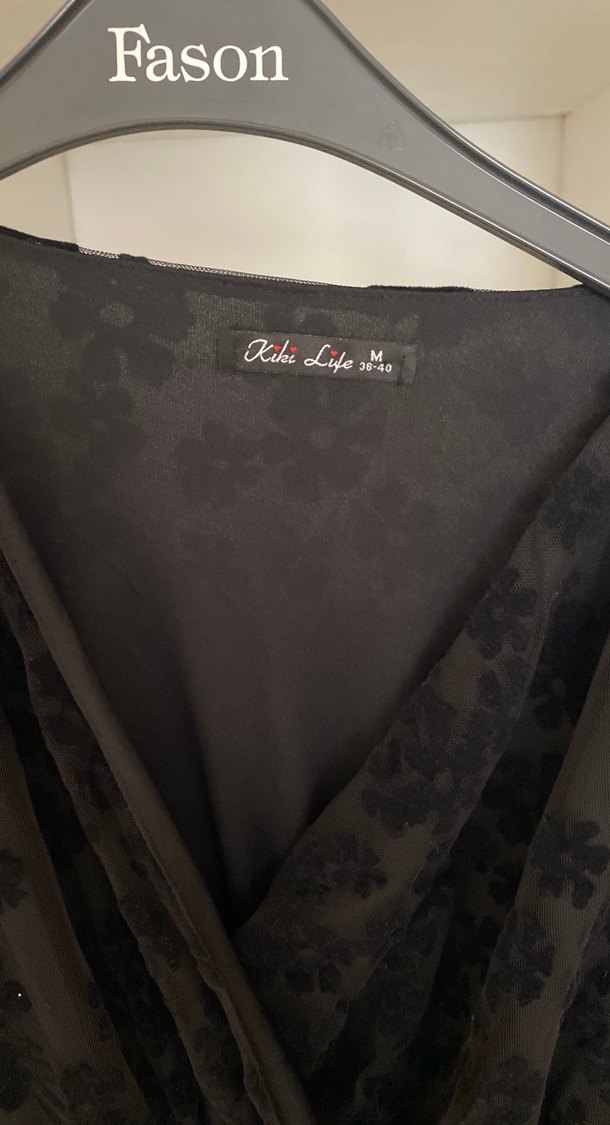 Siyah Nakışlı Uzun Kollu Gotik Elbise - Görsel 3