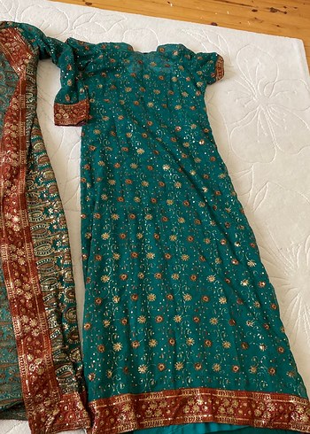 Uzun Bohem Desenli Turkuaz Kadın Hint Elbisesi - Görsel 2