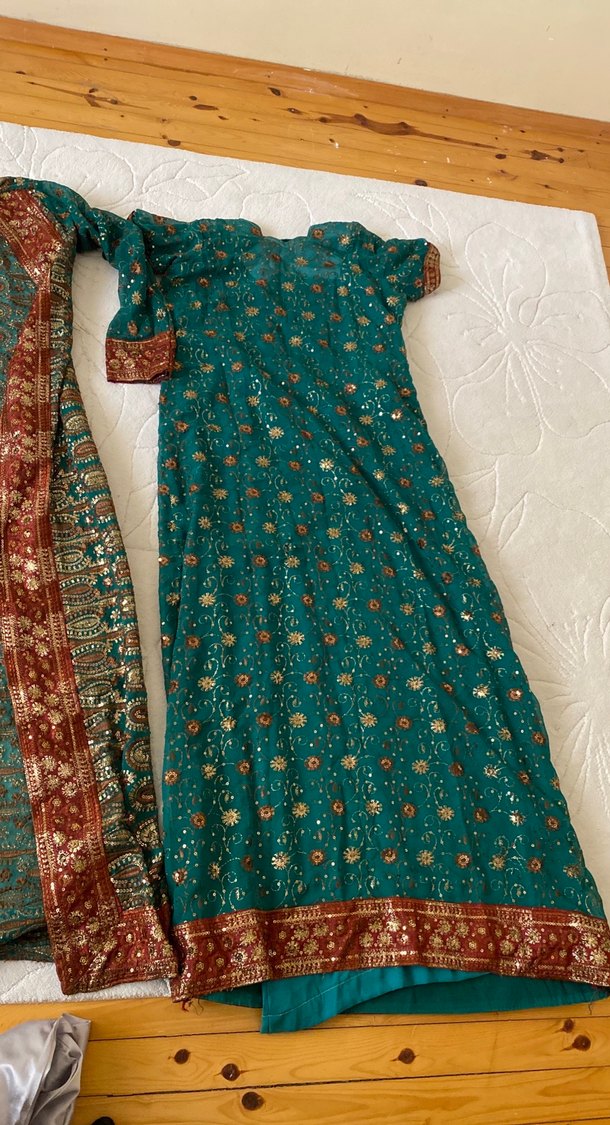 Uzun Bohem Desenli Turkuaz Kadın Hint Elbisesi - Görsel 2