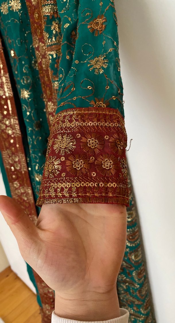 Uzun Bohem Desenli Turkuaz Kadın Hint Elbisesi - Görsel 5