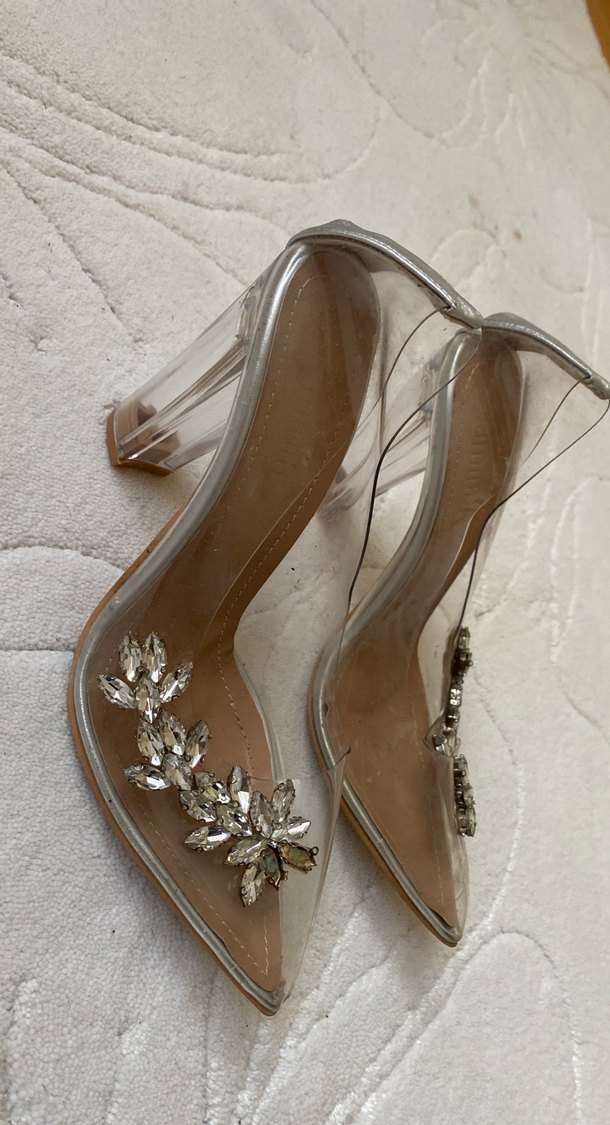 Bej Taşlı Şeffaf Stiletto Kadın Ayakkabı - Görsel 2