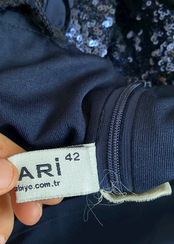 Uzun Lacivert Drapeli Kadın Abiye Elbise - Görsel 4