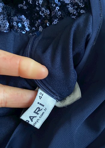 Uzun Lacivert Drapeli Kadın Abiye Elbise - Görsel 3