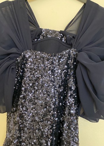 Uzun Lacivert Drapeli Kadın Abiye Elbise - Görsel 5