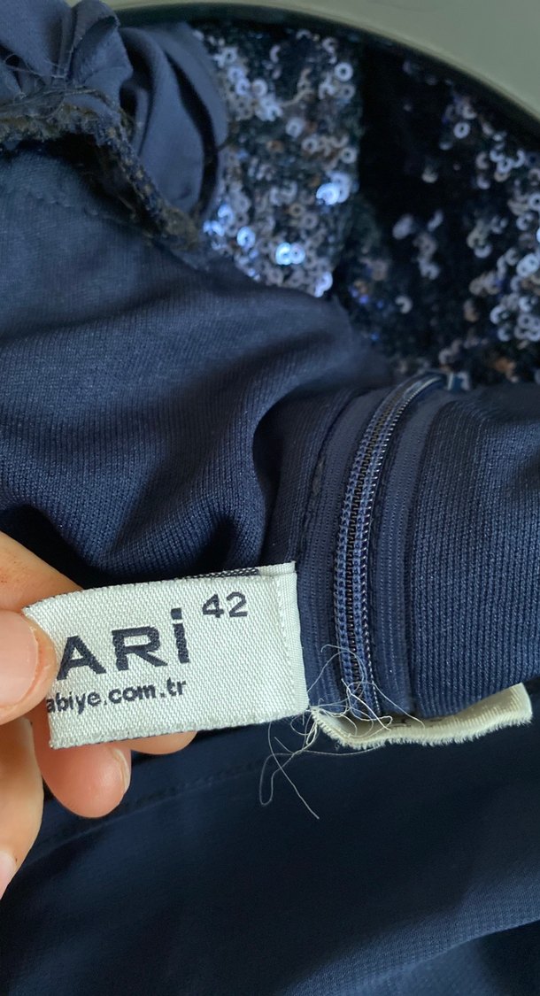 Uzun Lacivert Drapeli Kadın Abiye Elbise - Görsel 4