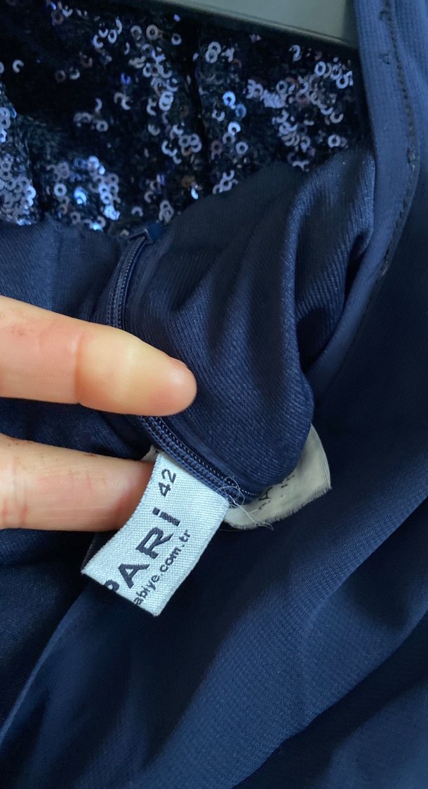 Uzun Lacivert Drapeli Kadın Abiye Elbise - Görsel 3