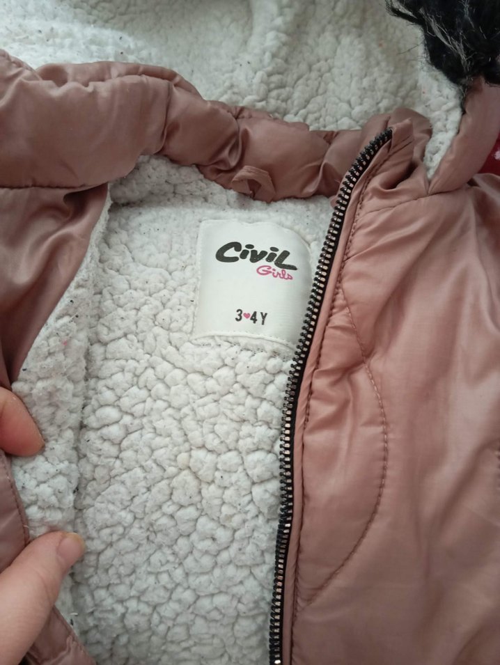 Kız Çocuk Kapüşonlu Kahverengi Kürklü Ceket - Görsel 3