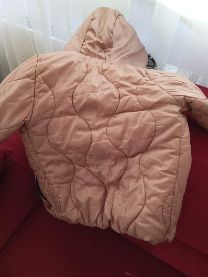 Kız Çocuk Kapüşonlu Kahverengi Kürklü Ceket - Görsel 2