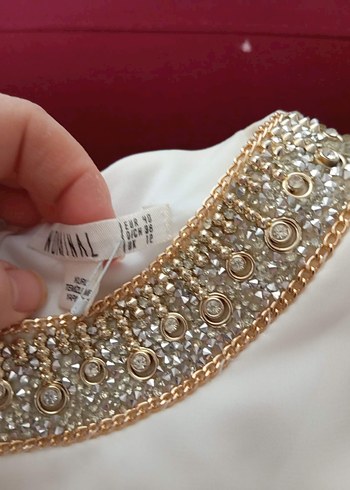 İşlemeli Beyaz Uzun Abiye Elbise - Görsel 3