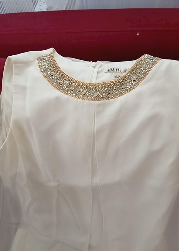 İşlemeli Beyaz Uzun Abiye Elbise - Görsel 2